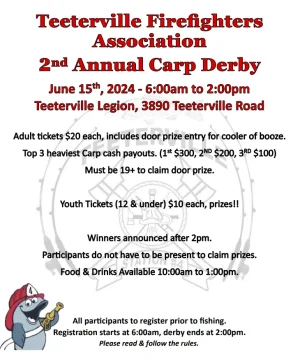 Teeterville Firefighters 2nd Annual Carp Derby June 15th | Channel 6-8